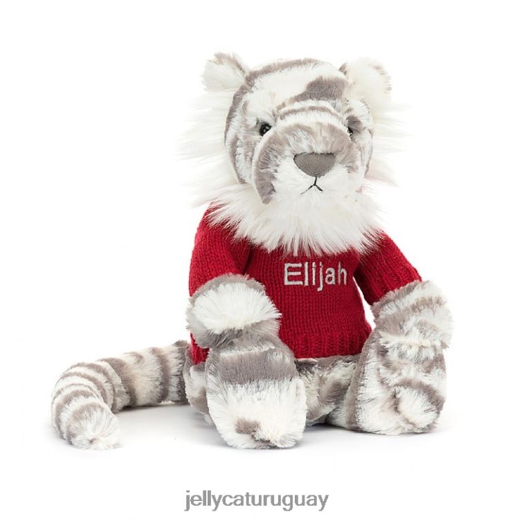 juguete Jellycat tímido tigre de las nieves con jersey rojo personalizado gris y blanco T88T62581