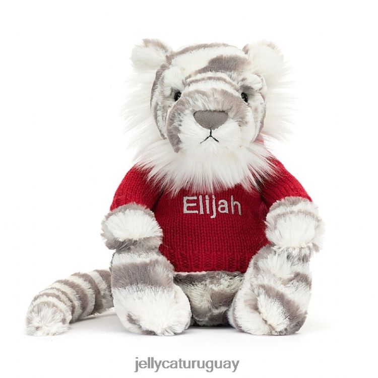 juguete Jellycat tímido tigre de las nieves con jersey rojo personalizado gris y blanco T88T62581