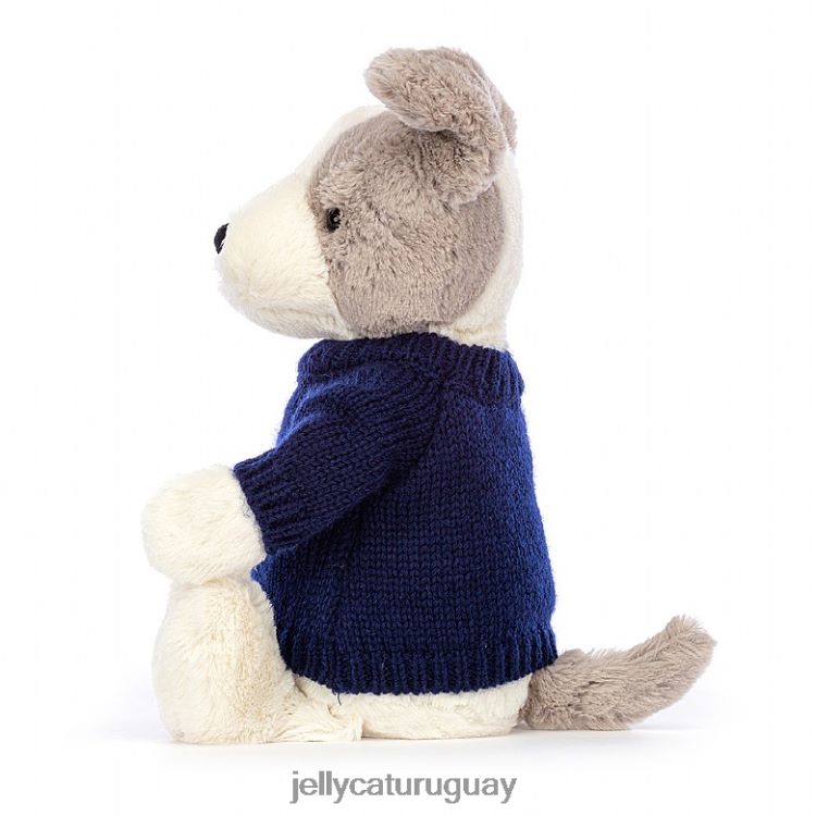 juguete Jellycat terrier tímido con jersey azul marino personalizado gris y blanco T88T62516