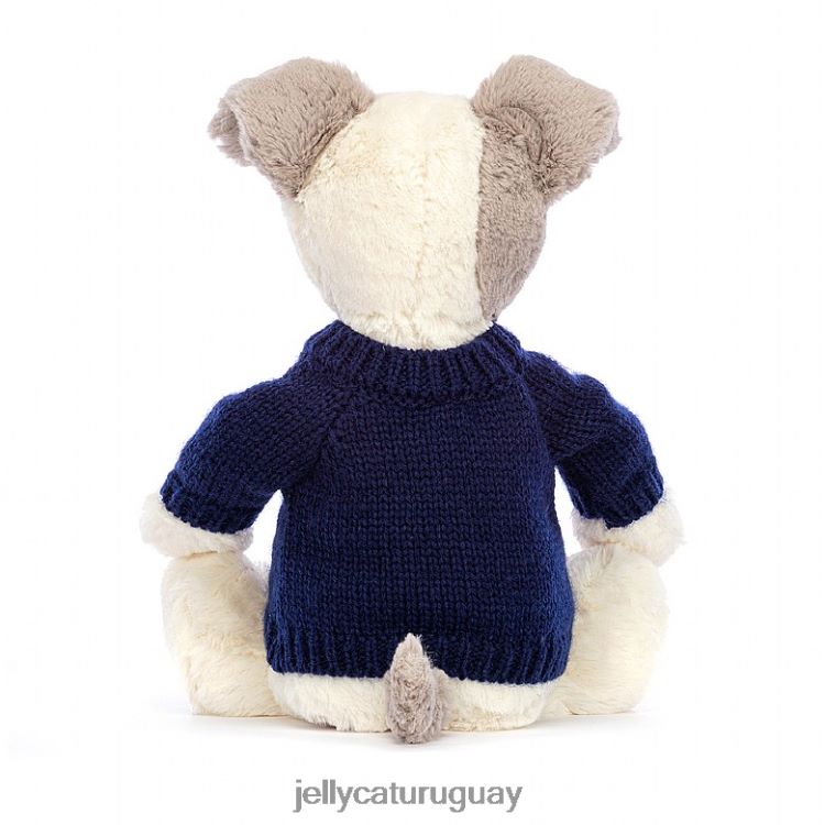 juguete Jellycat terrier tímido con jersey azul marino personalizado gris y blanco T88T62516