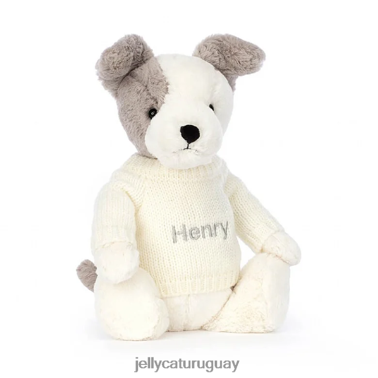 juguete Jellycat terrier tímido con jersey crema personalizado gris y blanco T88T62521