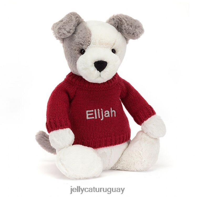 juguete Jellycat terrier tímido con jersey rojo personalizado gris y blanco T88T62515