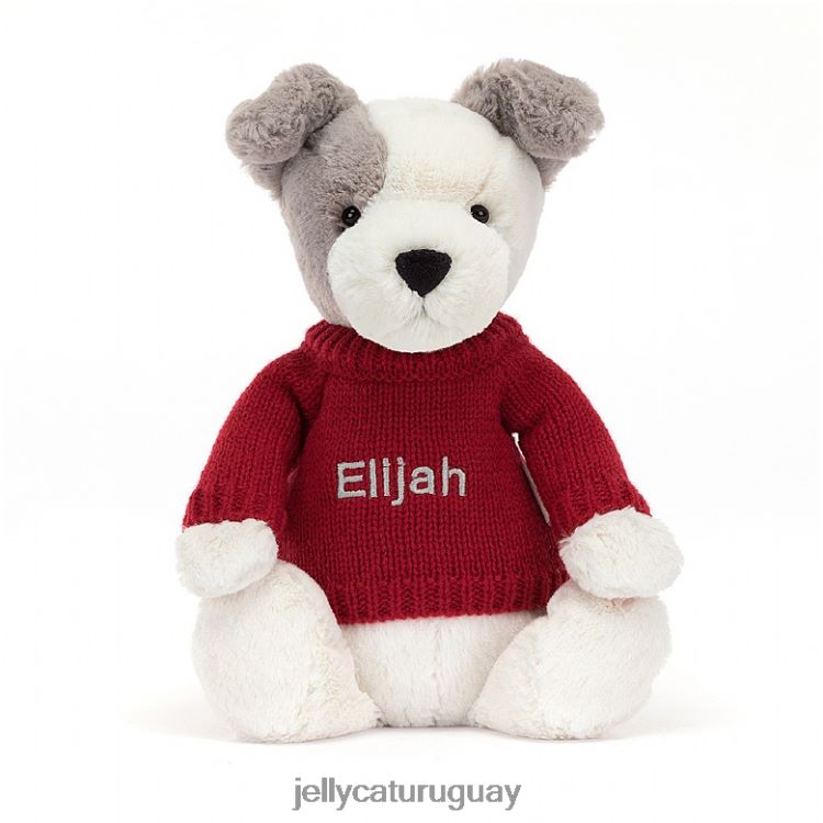 juguete Jellycat terrier tímido con jersey rojo personalizado gris y blanco T88T62515