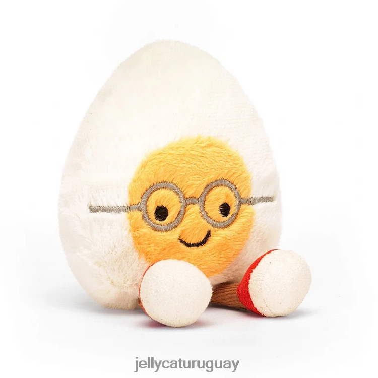 juguete Jellycat divertido huevo cocido friki amarillo y crema T88T6232